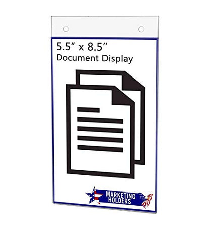 Wall Sign Holder for 5.5" x 8.5" Small Advertisements and Notices Clear Acrylic with Predrilled Holes and Hanging Hardware for Malls and Shopping Centers by Marketing Holders - size: 5.5"W x 8.5"H
