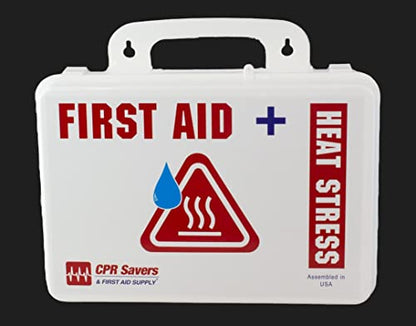 CPR Savers Heat Stress Relief First Aid Kit – Workplace Heat Safety Kit with Cold Packs, Electrolyte Drink Mix, Thermometers, Emergency Water & Solar Blanket