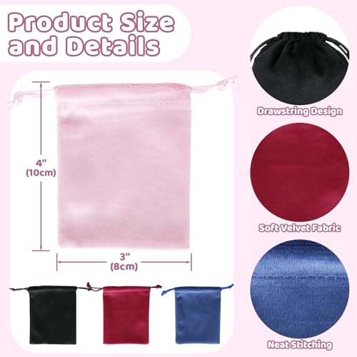 Tapleap 12Pcs Jewelry Bags, 3x4” Black, Red, Pink, Blue Velvet Pouch - color: Black, Red, Pink, Blue, size: 3x4in