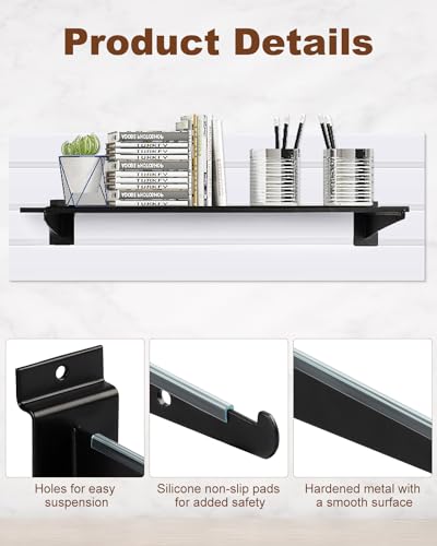 MUZIK Slatwall Shelf Brackets, 36 Pcs 12" with Lip for Storage & Display (Pack of 2) - size: 36Pcs (Pack of 2)