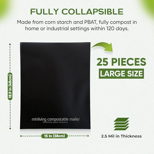 Biodegradable Poly Mailers Compostable Shipping Bags 14.9x19 25pk - size: L, 25 Pack
