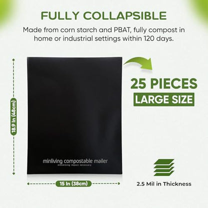 Biodegradable Poly Mailers Compostable Shipping Bags 14.9x19 25pk - size: L, 25 Pack