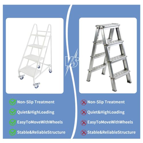 4 Step Rolling Ladder, 661LBS Capacity Portable Stairs with Locking Wheels