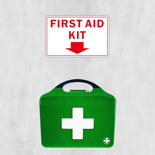 First Aid Sign, (2 Pack) Self Adhesive First Aid Kit Sign for Wall, Aluminum Metal Signs With 2 Pre-drilled Holes (9 x 6 inches, White/Red) - color: White /Red