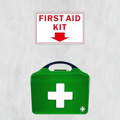First Aid Sign, (2 Pack) Self Adhesive First Aid Kit Sign for Wall, Aluminum Metal Signs With 2 Pre-drilled Holes (9 x 6 inches, White/Red) - color: White /Red