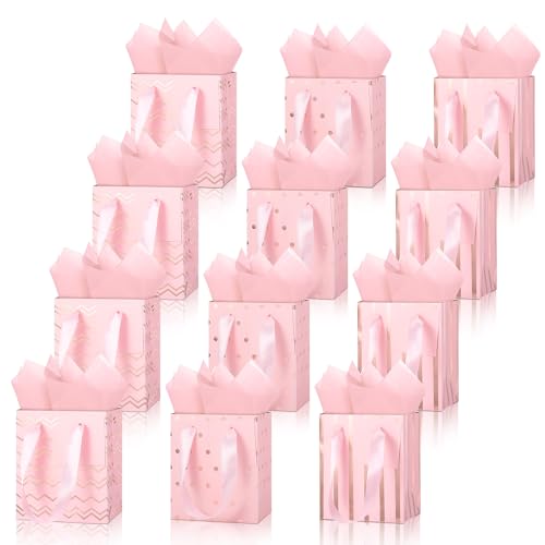 Tenare 12 Pcs Small Gift Bags Bulk,4 x 2.75 x 4.5 Inch,Pink Rose Gold - color: Pink, size: 4 x 2.75 x 4.5 Inch