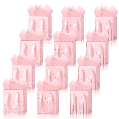 Tenare 12 Pcs Small Gift Bags Bulk,4 x 2.75 x 4.5 Inch,Pink Rose Gold - color: Pink, size: 4 x 2.75 x 4.5 Inch