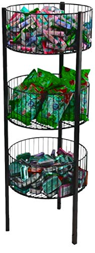 Only Hangers 3-Level Wire Basket Display Rack, Floor Standing, Round Bins, Metal Frame - Available in Black and White (BLACK) - color: BLACK
