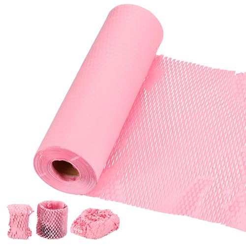 PATIKIL Honeycombs Packing Paper, 12" x 164' Honeycombs Cushioning Wrap Roll Kraft Wrapping Paper for Shipping Moving Wrapping Gifts, Pink - color: Pink, size: 12" x 164'