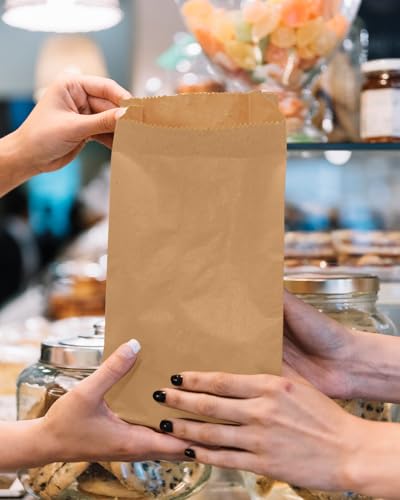 qiqee 100Pcs Treat Paper Bags 5.1"x3.1"x9.4" Brown Party Gift Bag Mini Snack Bag without Handle - size: Treat Bag - 100 Packs