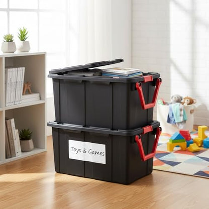 40 Gallon Extra Large Rolling Storage Bins 2-Pack, Black Heavy-Duty Plastic with Pivoting Handle & Leak-Resistant Lid, for Garage Warehouse Industrial Storage - color: 2PCS, black