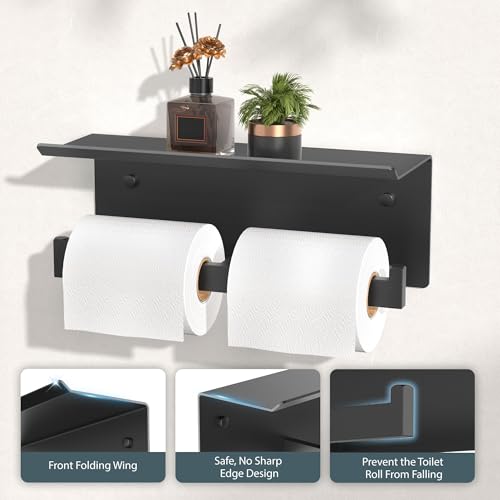 FORIOUS Toilet Paper Holder with Shelf, Commercial Toilet Paper Dispenser - color: Matte Black