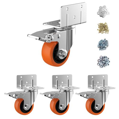 3" L-Shaped Caster Wheels Set of 4, Side Mount Swivel Casters - size: 3 inch