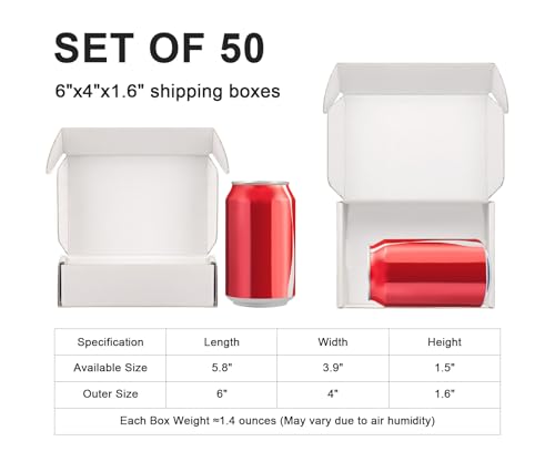 6"x4"x1.6" Shipping Boxes, 50 Pack White Cardboard Mailer Box, Small Gift Boxes for Packaging Small Business - color: White, size: 6x4x1.6 in