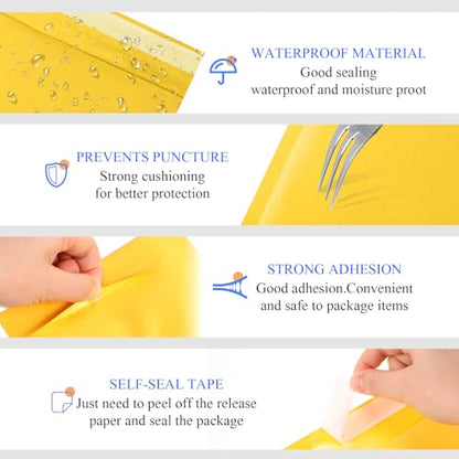 100 Pcs Kraft Bubble Mailers 3 Size Padded Envelopes, Yellow - color: Yellow