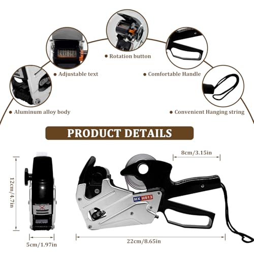 H813 Price Gun, Price Labels Gun with 4000 Labels, 1 Wheels, Price Sticker Gun kit for Office, Retail Shop, Grocery Store