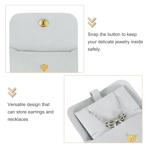 uxcell 5 Pcs Microfiber Jewelry Pouches with Insert Pad, 8 x 8cm Snap Button Jewelry Velvet Gift Bags Organizer for Rings Necklace Bracelet, Grey - color: Grey