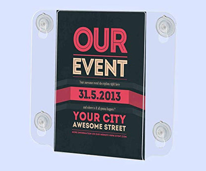 Marketing Holders 6 Pack Window Mount Sign Holder Holds 5.5" x 8.5" Daily Specials and Promotions Clear Acrylic Advertisement Sleeve with Suction Cups for Bars Restaurants and Cafes - size: 5.5"w x 8.5"h
