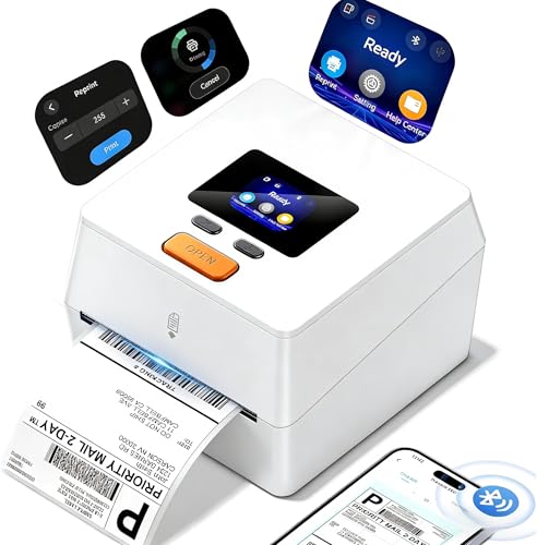 Phomemo Thermal Label Printer with Touchable Screen, 4x6 Bluetooth Shipping Label Printer with Built-in Label Holder, D420D White Thermal Printers for Small Business, Compatible with USPS, Tiktok - color: White