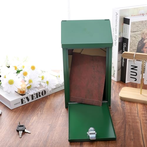 Metal Money Box with Lock Donation Cash Box Collection Safe Suggestion Box Wall Mounted Mailbox for Home Office, Outdoor, Farmstand - color: Green