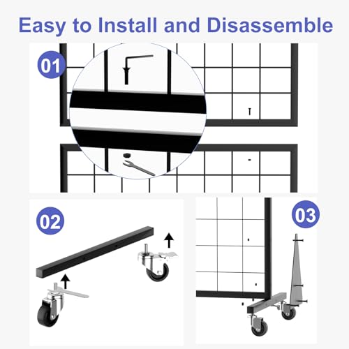 3-Pack 2'x5.5' Ft Gridwall Panel Display Stands Heavy Duty Floor Standing Retail Display Rack with Triangle Base for Retail Art Show with 20 Hooks