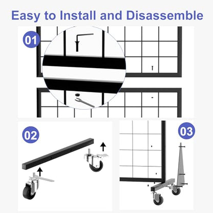 3-Pack 2'x5.5' Ft Gridwall Panel Display Stands Heavy Duty Floor Standing Retail Display Rack with Triangle Base for Retail Art Show with 20 Hooks