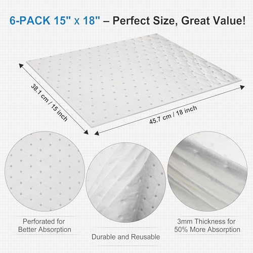 AAwipes Oil Only Absorbent Pads Mat 15" X 18" 6 Packs Pre-Grade 3MM Thicker More Absorption for Garage, Car, Truck, Motorcycle - White OW1518-6S - size: 15"X18" 6PCS White