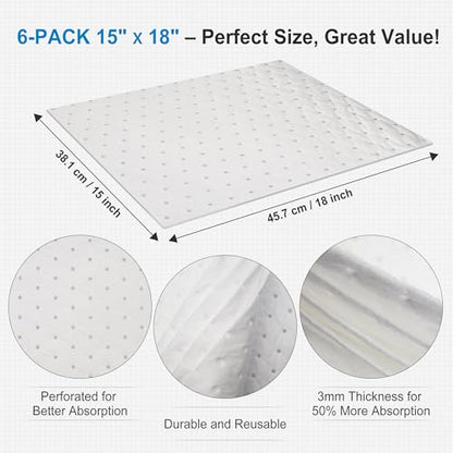 AAwipes Oil Only Absorbent Pads Mat 15" X 18" 6 Packs Pre-Grade 3MM Thicker More Absorption for Garage, Car, Truck, Motorcycle - White OW1518-6S - size: 15"X18" 6PCS White