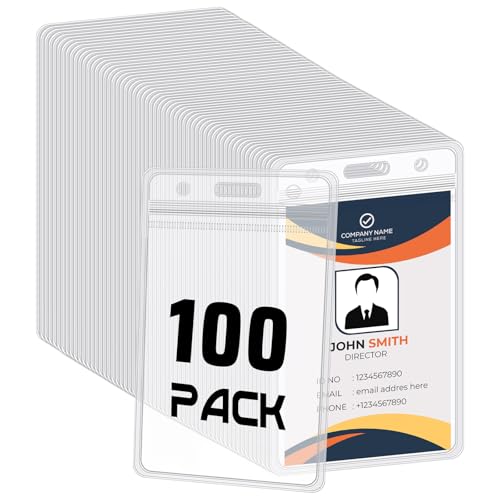 100 Pack Vertical Id Badge Holders, Clear Waterproof PVC, Resealable - size: 100 Pack Vertical Badge Holders