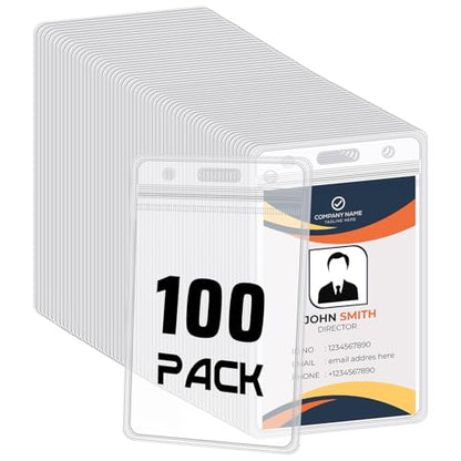 100 Pack Vertical Id Badge Holders, Clear Waterproof PVC, Resealable - size: 100 Pack Vertical Badge Holders