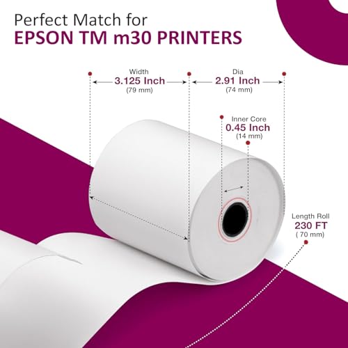 Thermal Paper Compatible with Epson TM-T88V, TM-T88VI, TM-m30-10 Rolls - size: 10 Rolls