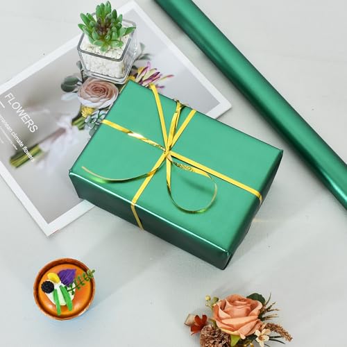 BEISHIDA Green Wrapping Paper Roll, Metal Matte Solid Color Gift Wrapping Paper for Christmas Wedding Graduation Birthday(17inches X 32.8ft) - color: metallicmatte-green