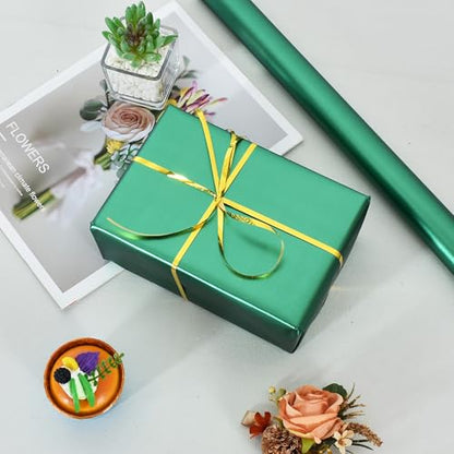 BEISHIDA Green Wrapping Paper Roll, Metal Matte Solid Color Gift Wrapping Paper for Christmas Wedding Graduation Birthday(17inches X 32.8ft) - color: metallicmatte-green
