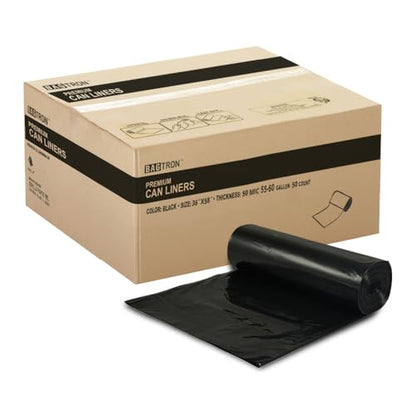 Bagtron 55-60 Gallon Trash Bags, 50 Micron Heavy Duty Pure LDPE Garbage Can Liners, 36" x 58" Large, Black, 50 Count - style: 60 Gal, 2mil (50ct)