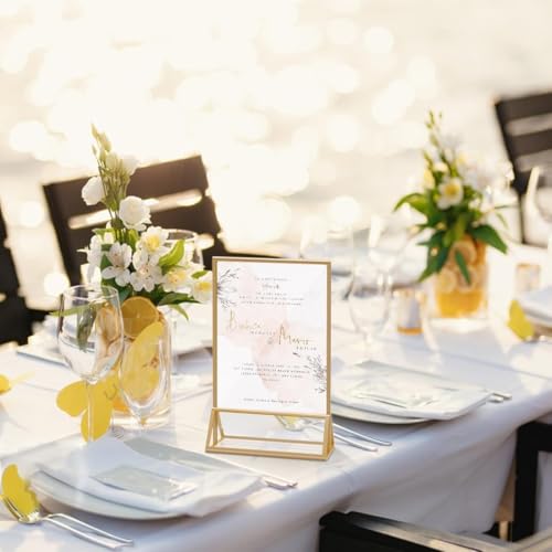 PPH-Sisy 4x6 Acrylic Sign Holders 12 Pack Gold Picture Frames Table Top Sign Holders Flyer Menu Holder, Double-Sided Photo Frames Clear Display Stand for Wedding Party Home Office - color: Gold, size: 4x6-12 Pack