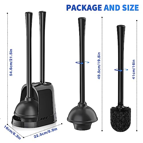 LOVLOY Toilet Plunger and Brush, Bowl Brush and Heavy Duty Toilet Plunger Set with Ventilated Holder, 2-in-1 Toilet Brush and Plunger Combo for 5.3-inch Toilet Drain Bathroom Cleaning (Black) - color: Black