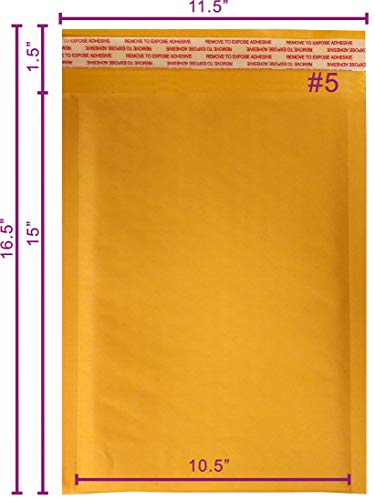 Yens Kraft Bubble Mailers 10.5x16 100 Pack Usable Space 10.5x15 KF#5-100 - size: KF#5( 10.5 X 15in)-100pcs