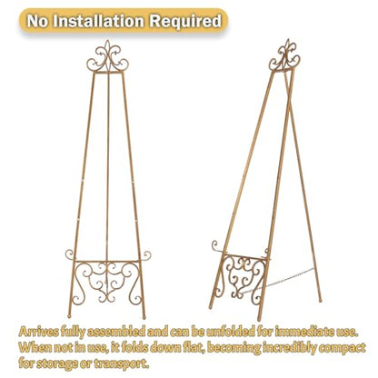 Gold Easel Stand for Sign, Heavy Duty Adjustable Metal Display Easel