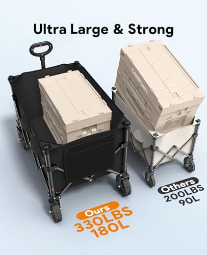 180L Wagons Carts Foldable with Wheels and Brakes for Camping Grocery - color: Black, size: 180l