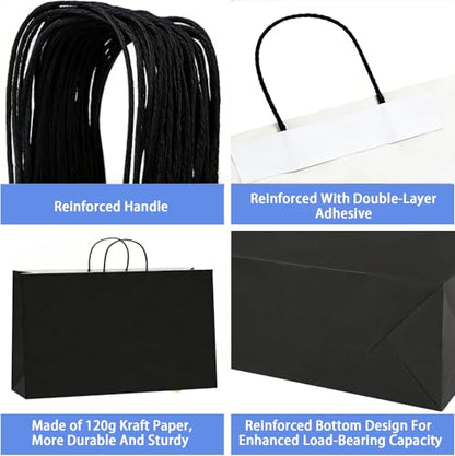 GetFeeds 10PCS kraft paper bags,16x6x12 Inches,Large black kraft paper bags with handles, Paper Bag, Shopping/Gift/Retail Bag For Small Business - color: Black