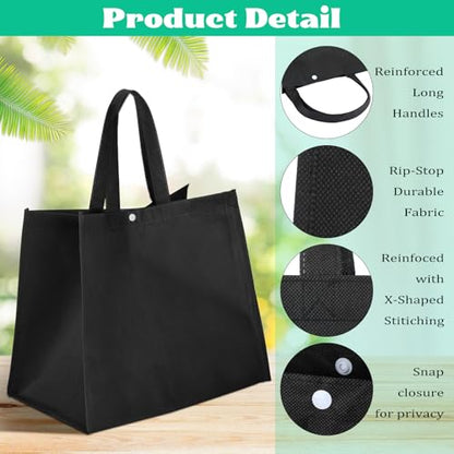 Boao 48 Pack Reusable Grocery Bags 13''L x 9.4''W x 15''H Large Foldable Shopping Tote Bag Non Woven with Handle and Button - color: Black and White