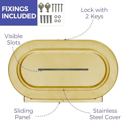 Stardrix Stainless Steel Twin Jumbo Toilet Paper Dispenser Wall Mount, 9" Commercial Double Roll Holder, Industrial Tissue Dispenser with Key Lock, Brushed Gold - color: Brushed Gold