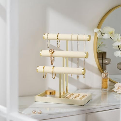 Jewelry Organizer Stand Display, 3 Tier Velvet Bracelet Holder, Beige - color: Beige, size: Large