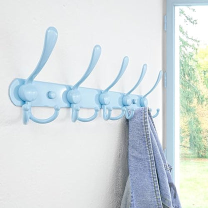 Dseap Coat Rack Wall Mounted - 5 Tri Hooks, Heavy Duty, Stainless Steel, Metal Coat Hook Rail for Coat Hat Towel Purse Robes Mudroom Bathroom Entryway, Blue - color: Blue, size: L=16" (1 Pcs)