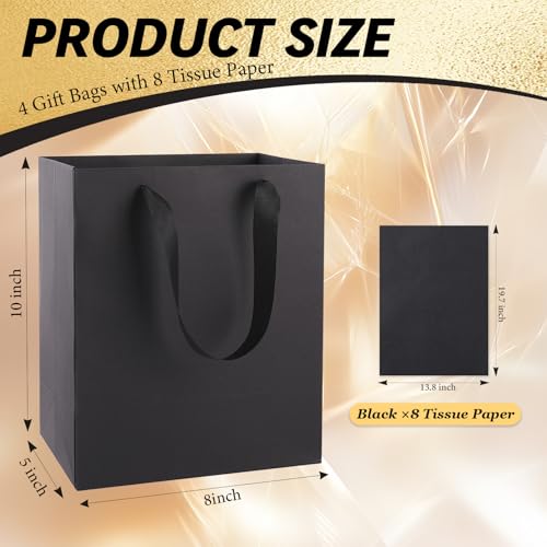 Addblu 4 Pack Black Gift Bags with Handles & 8 Tissue Papers - color: Small - 4Pcs