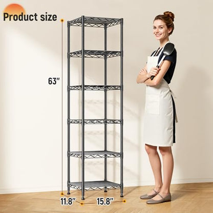 DurayLoly 15.8" W 6-Tier Narrow Wire Shelving, Adjustable Shelves, Kitchen - size: 15.8"W x 11.8"D x 63"H