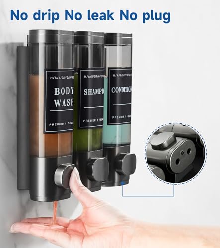 Cabo Deseado Shower Soap Dispenser Wall Mounted No Drill Shampoo Dispenser for Shower Wall Shampoo and Conditioner Dispenser Bathroom Hotel 3 * 350ml Gungray with Labels - color: Gungray