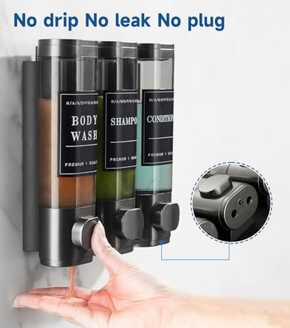 Cabo Deseado Shower Soap Dispenser Wall Mounted No Drill Shampoo Dispenser for Shower Wall Shampoo and Conditioner Dispenser Bathroom Hotel 3 * 350ml Gungray with Labels - color: Gungray