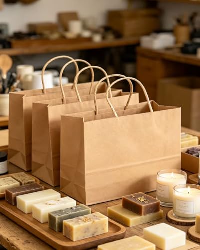 qiqee 13"x4.5"x10" Large Gift Bag with Handles Bulk 100PCS Gift Paper Bags Brown Bags Multiple Uses (Wide Large) - size: Wide Large - 100 Packs