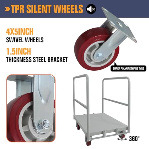 2-in-1 Heavy Duty Platform Truck Push Cart Dolly, Industrial Foldable Large Flatbed Cart with Wheels, 2 Side Handrails for Groceries, Garage, Warehouse Loading and Storage
